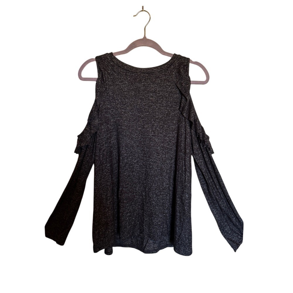 Jolt Cold Shoulder‎ Ruffle Long Sleeve Top Charcoal Heather Size L